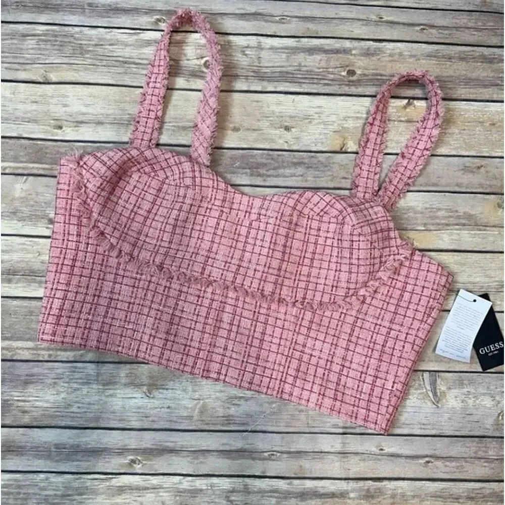 NWT Guess Tweed Cropped Bustier Top: Blush Pink XL Sexy Feminine Flirty Crop Top